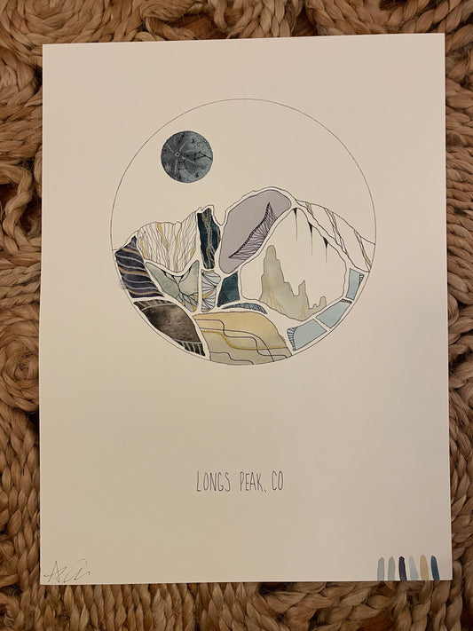 "Longs Peak CO" by Annie Opel. Watercolor, ink on paper. 15.5" x 11.5".