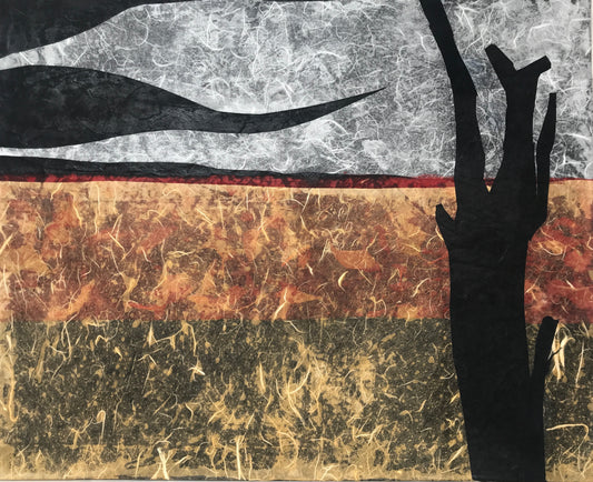 "Twilight" by Kristen George Kavanagh. Mixed-media collage. 20"x 16".