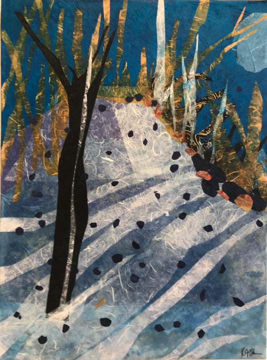 "Winter 5" by Kristen George Kavanagh. Mixed-media collage. 18" x 24".