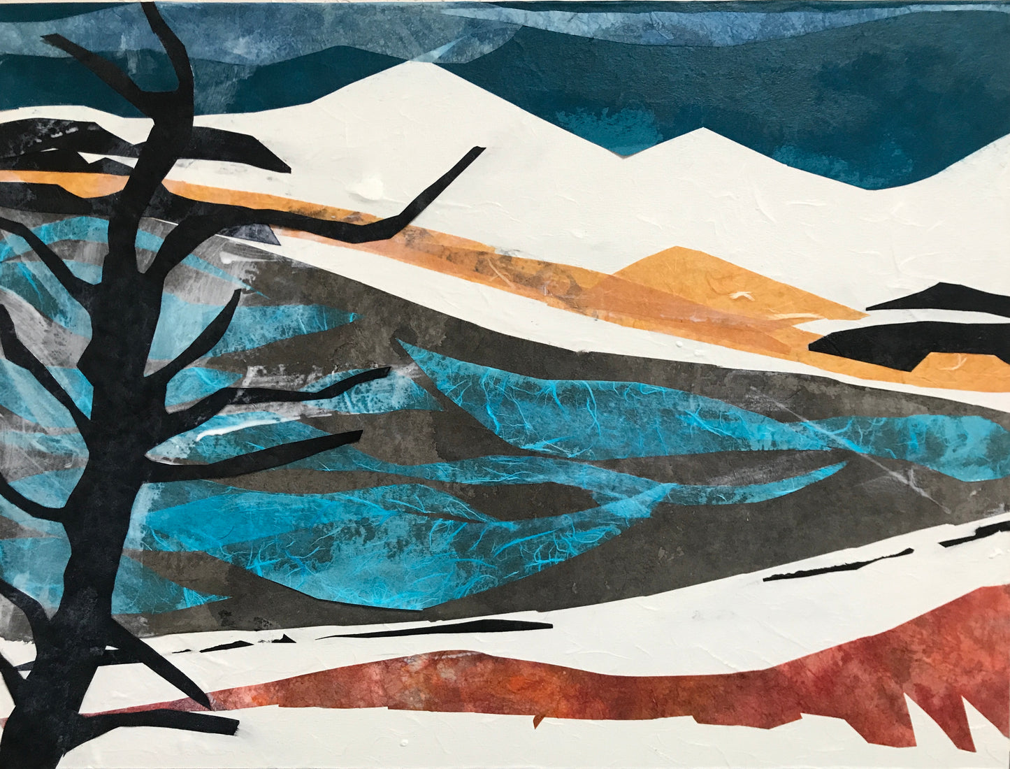 "Winter 7" by Kristen George Kavanagh. Mixed-media collage. 24" x 18".